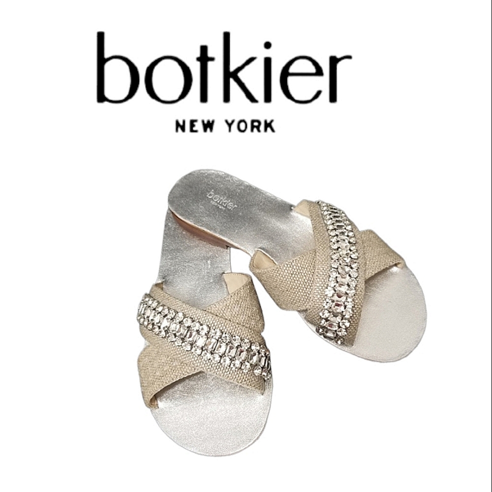 Botkier New York ALANA Linen & Crystal Jeweled Slide Sandals Sz 5½ NWT - Picture 9 of 9